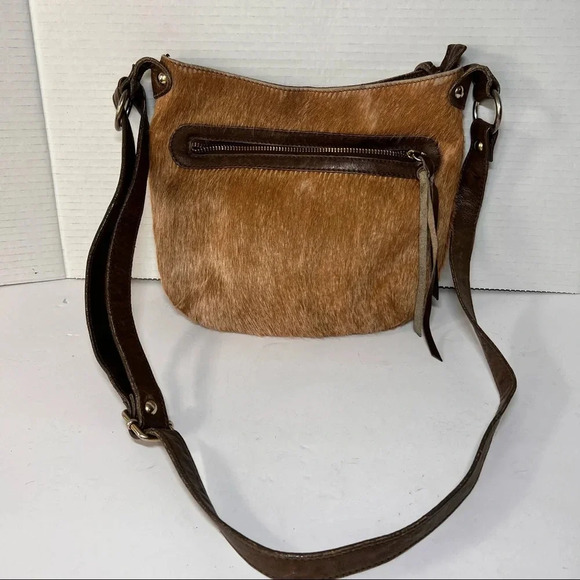 Maurizio Taiuti Italy Pony Calf Fur Brown Leather Crossbody Purse / Bag - Picture 2 of 14